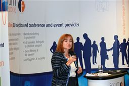 Johanne Lemay (Lemay Yates Associates) speaks during the cocktail reception 